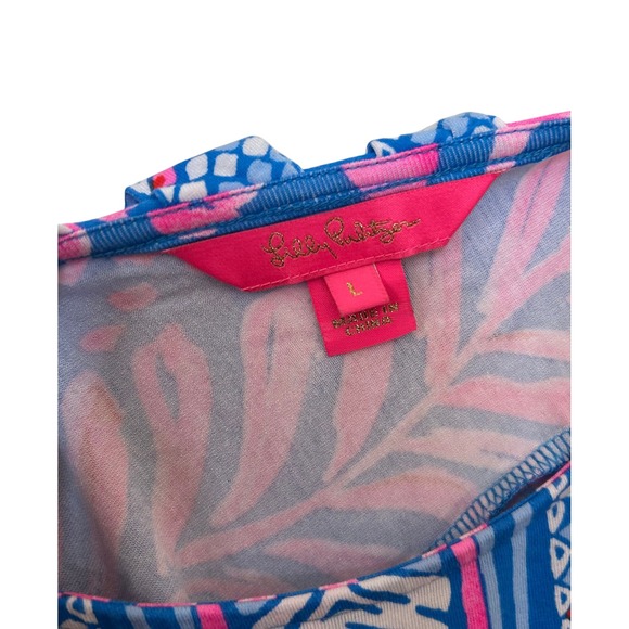 Lilly Pulitzer Blue Pink Leaf Print Tunic Dress Size‎ L - Picture 2 of 3